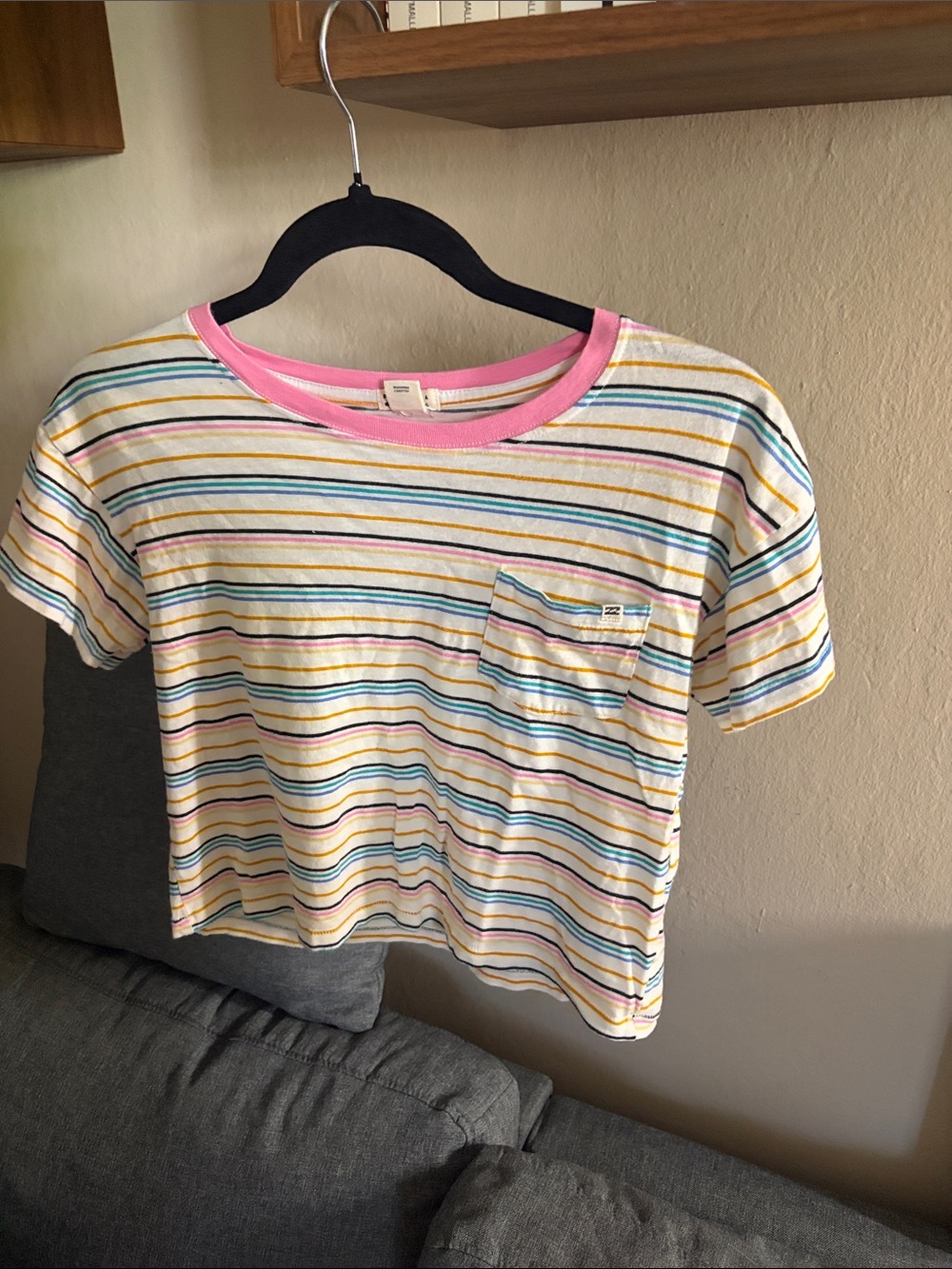 Billabong Girls' Multicolor Striped Tee with Pink Trim